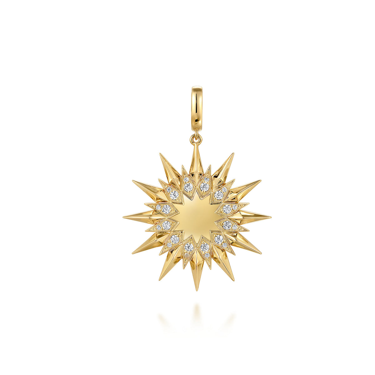 14K Yellow Gold Diamond Starburst Medallion in Size 32mm with Detachable Bail — Gabriel & Co. PT7547Y45JJ