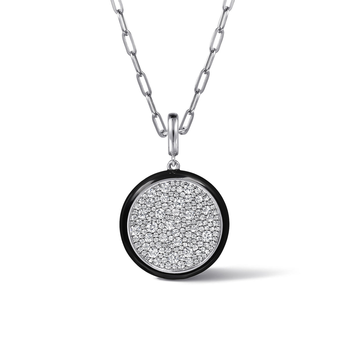 14K White Gold Diamond Medallion with Detachable Bail with Black Enamel — Gabriel & Co. PT7600E8W45JJ