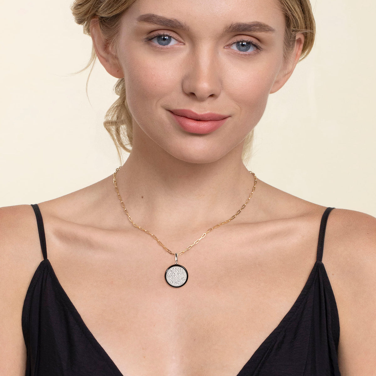 14K White Gold Diamond Medallion with Detachable Bail with Black Enamel — Gabriel & Co. PT7600E8W45JJ