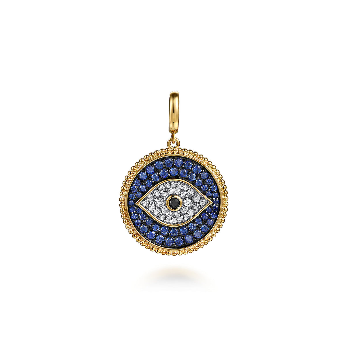 14K Yellow Gold Bujukan Diamond and Multi Stones Evil Eye Medallion Pendant with Detachable Bail — Gabriel & Co. PT7643Y45MC