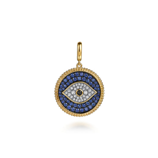 14K Yellow Gold Bujukan Diamond and Multi Stones Evil Eye Medallion Pendant with Detachable Bail — Gabriel & Co. PT7643Y45MC