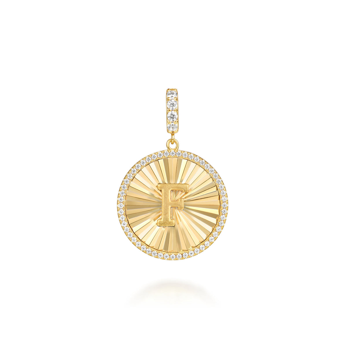 14K Yellow Gold Diamond Initial F Medallion Pendant with Detachable Bail — Gabriel & Co. PT7651F-Y45JJ
