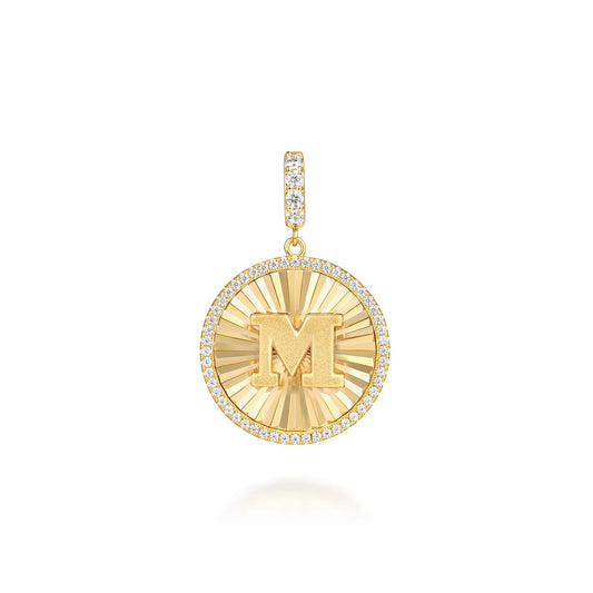 14K Yellow Gold Diamond Initial M Medallion Pendant with Detachable Bail — Gabriel & Co. PT7651M-Y45JJ