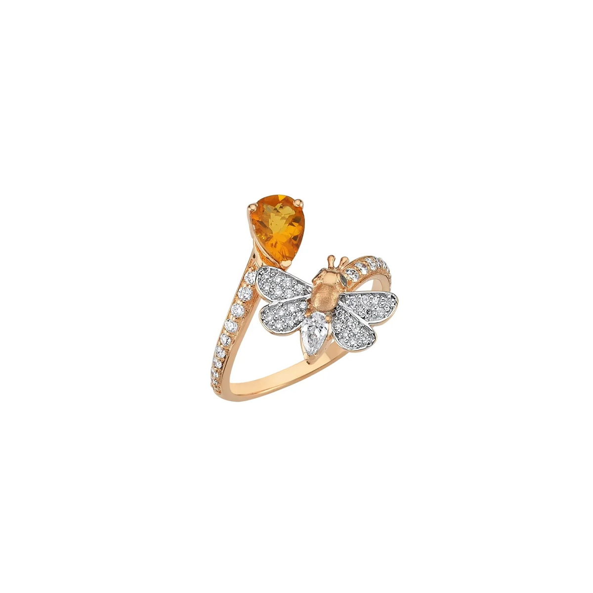 Bee Goddess Queen Bee Melissa Gold Black Diamond Citrine Ring
