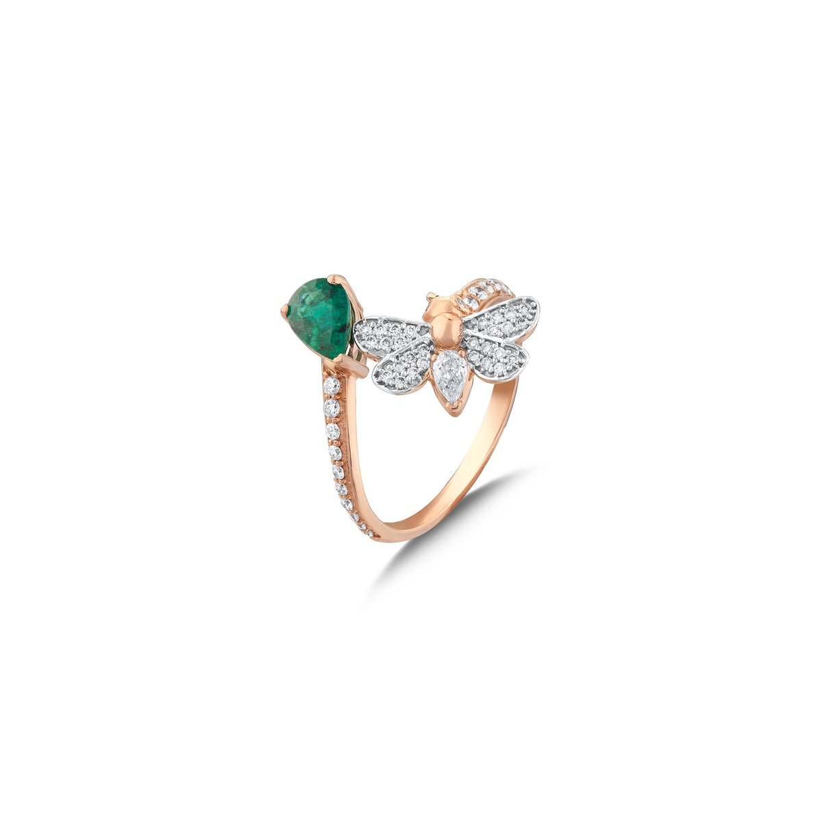 Bee Goddess Queen Bee Melissa Gold Diamond Emerald Ring