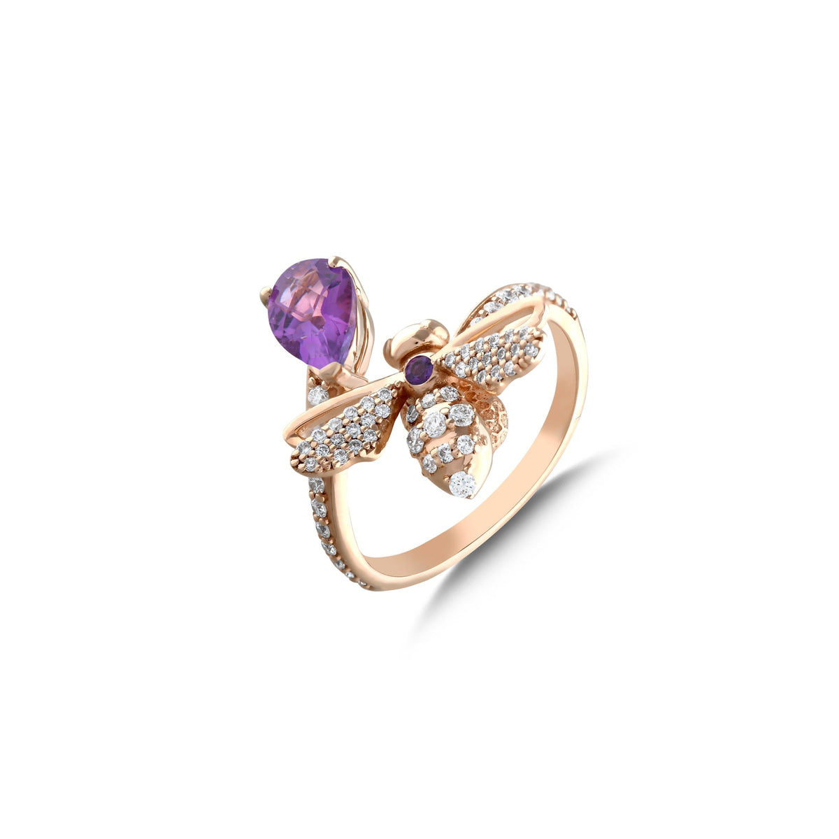Bee Goddess Queen Bee Mellona Gold Diamond Amethyst Ring