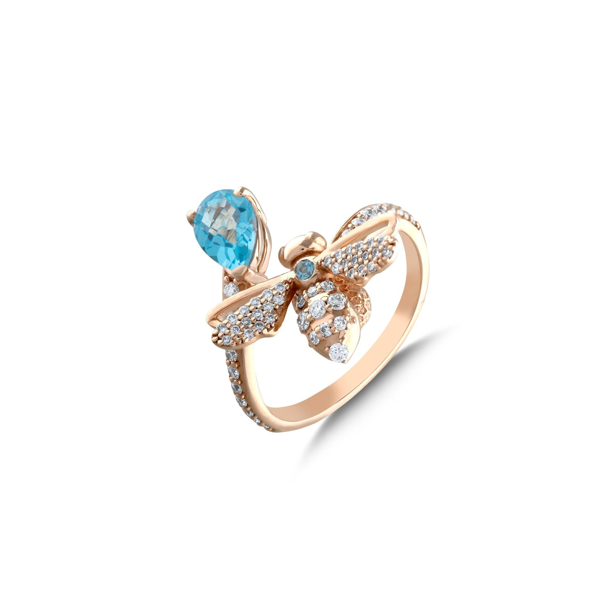 Bee Goddess Queen Bee Mellona Gold Diamond Blue Topaz Ring