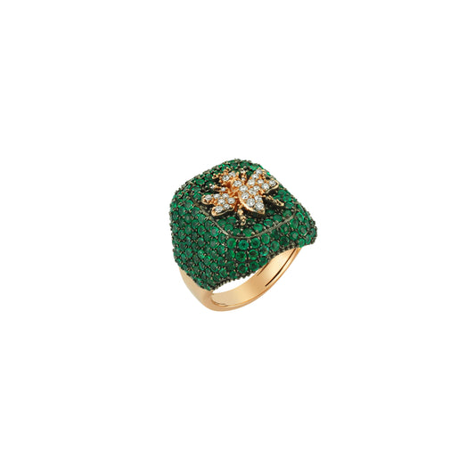 Bee Goddess Queen Bee Eva Gold Diamond Emerald Ring