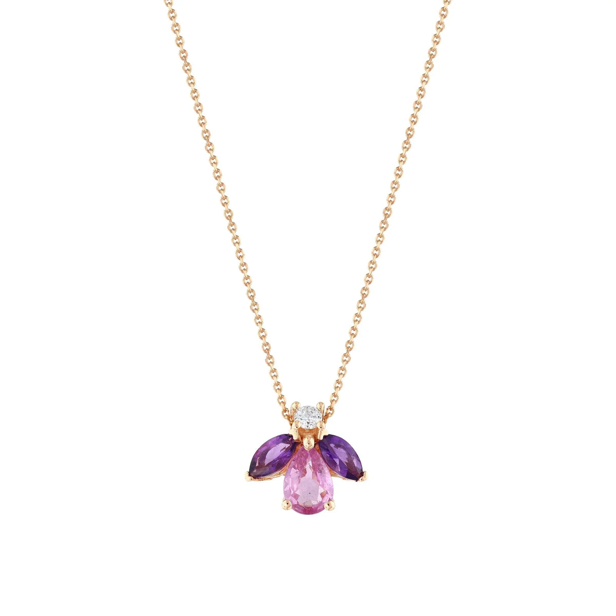 Bee Goddess Queen Bee Maya Gold Diamond Pink Sapphire Necklace