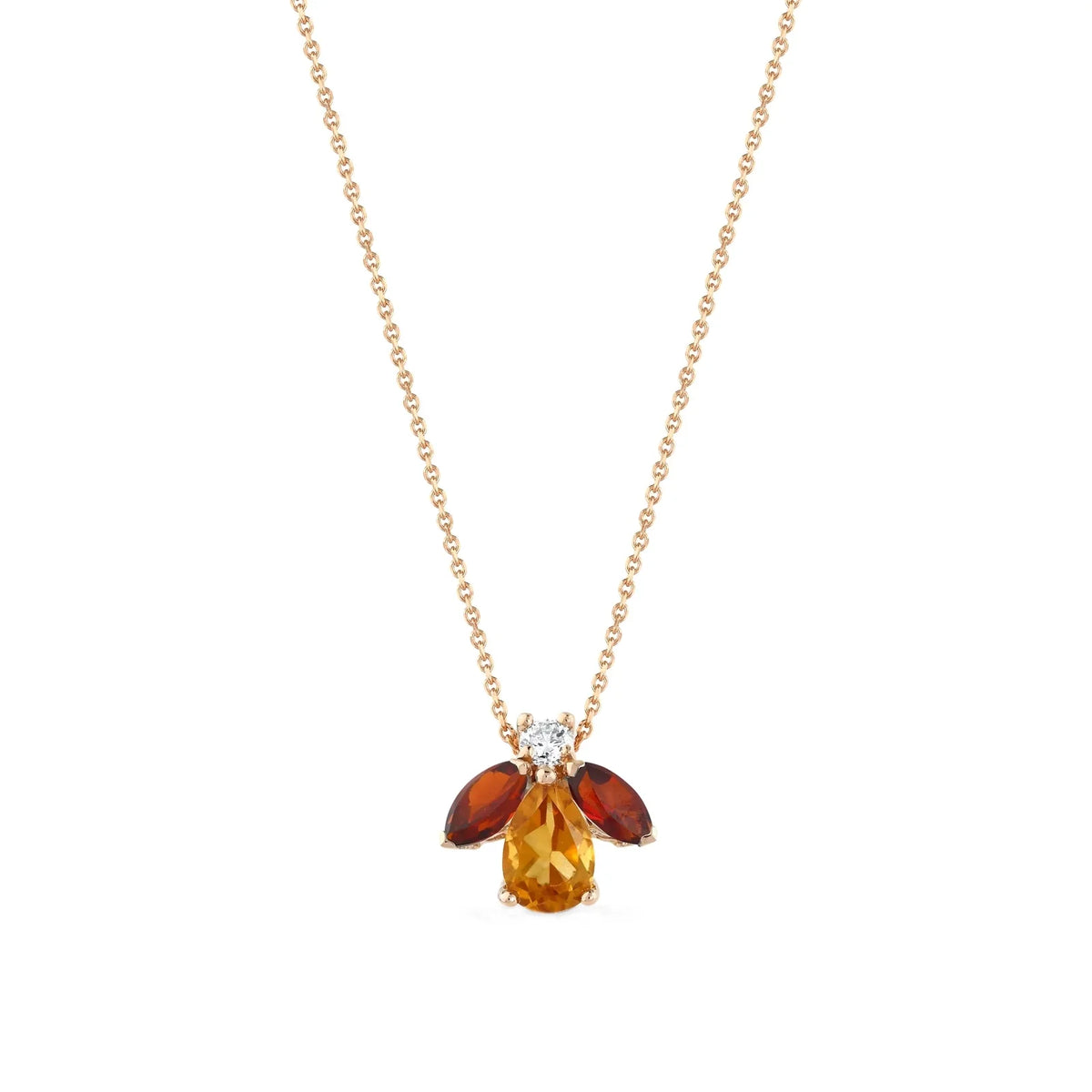 Bee Goddess Queen Bee Maya Gold Diamond Citrine Garnet Necklace