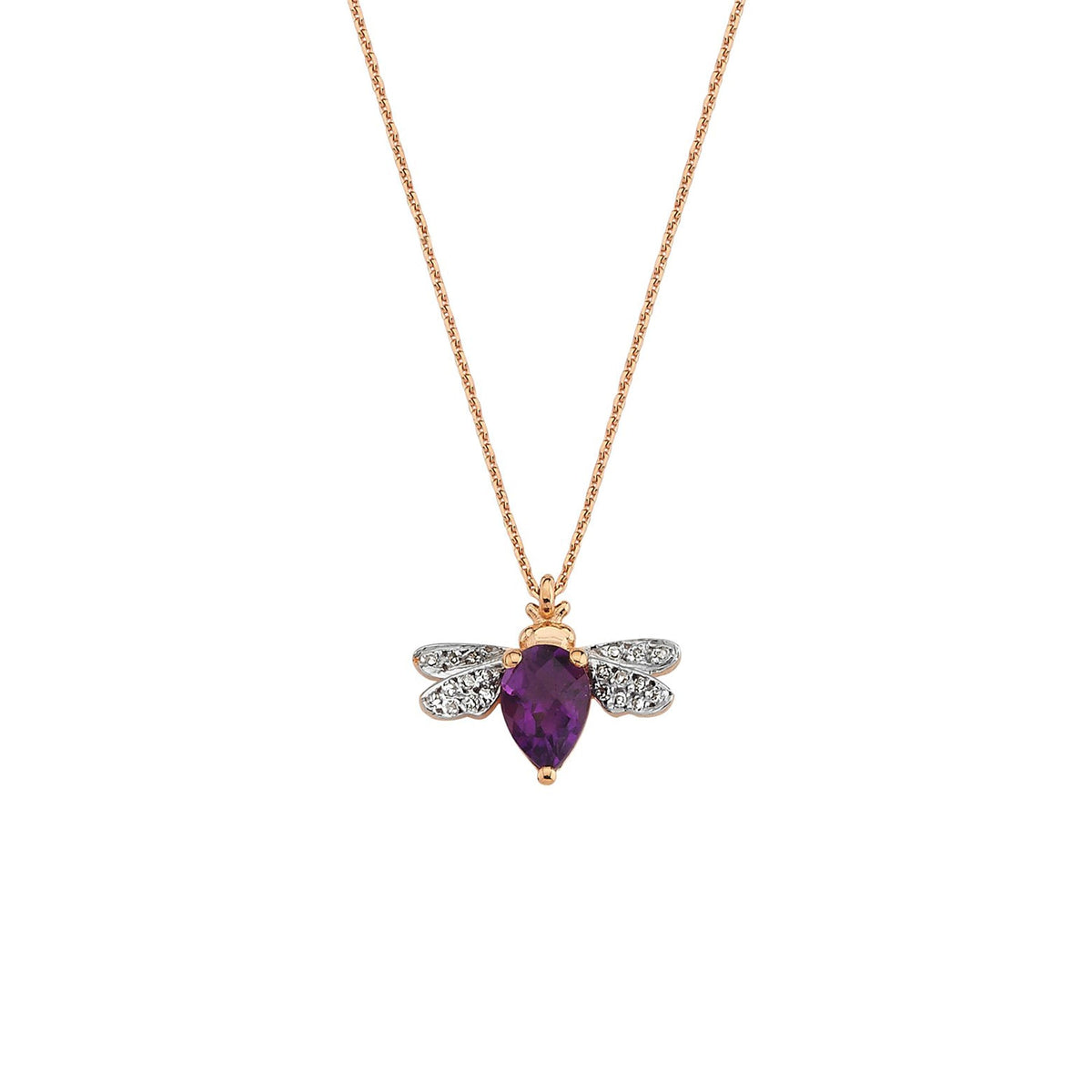 Bee Goddess Queen Bee Bella Gold Diamond Amethyst Necklace