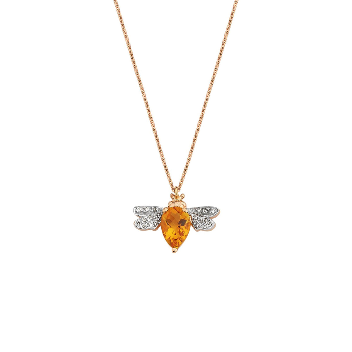 Bee Goddess Queen Bee Bella Gold Diamond Citrine Necklace