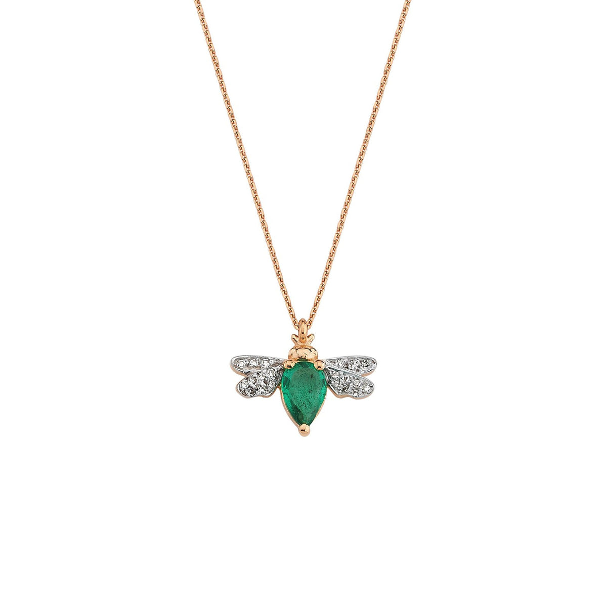 Bee Goddess Queen Bee Bella Gold Diamond Emerald Necklace