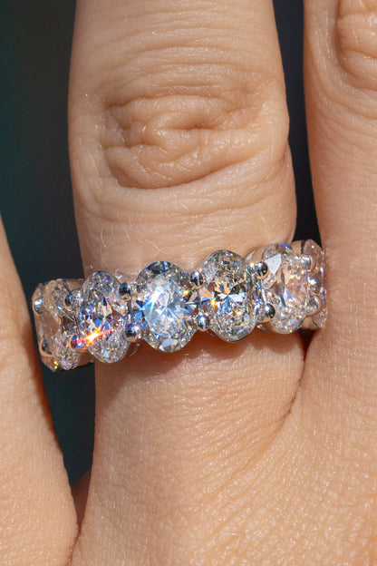 14k White Gold 10.33ctw GIA Certified Oval Cut Diamond Eternity Ring