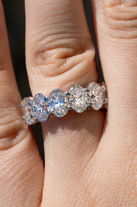 14k White Gold 10.33ctw GIA Certified Oval Cut Diamond Eternity Ring
