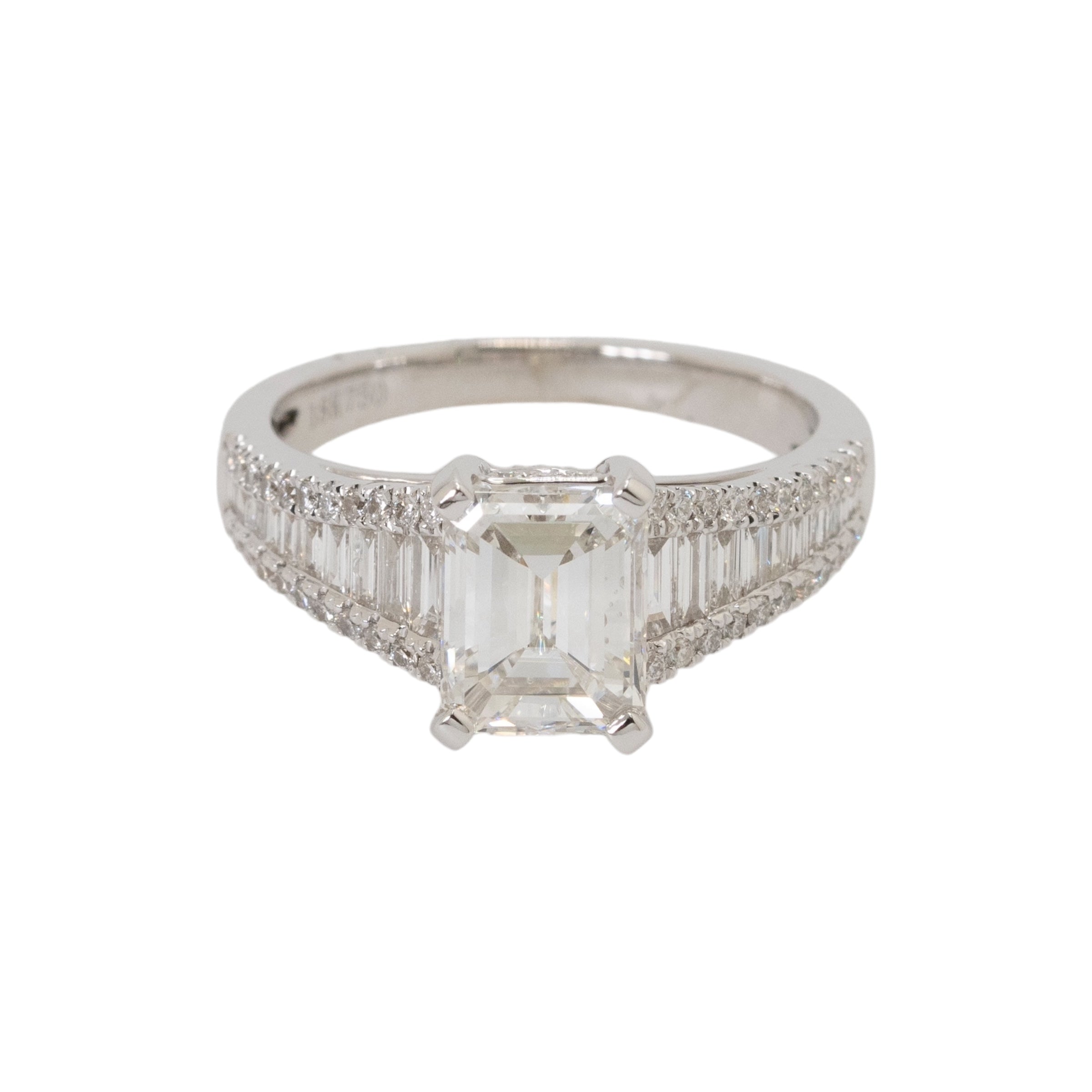18k White Gold 1.69ct Emerald Cut Natural Diamond Engagement Ring