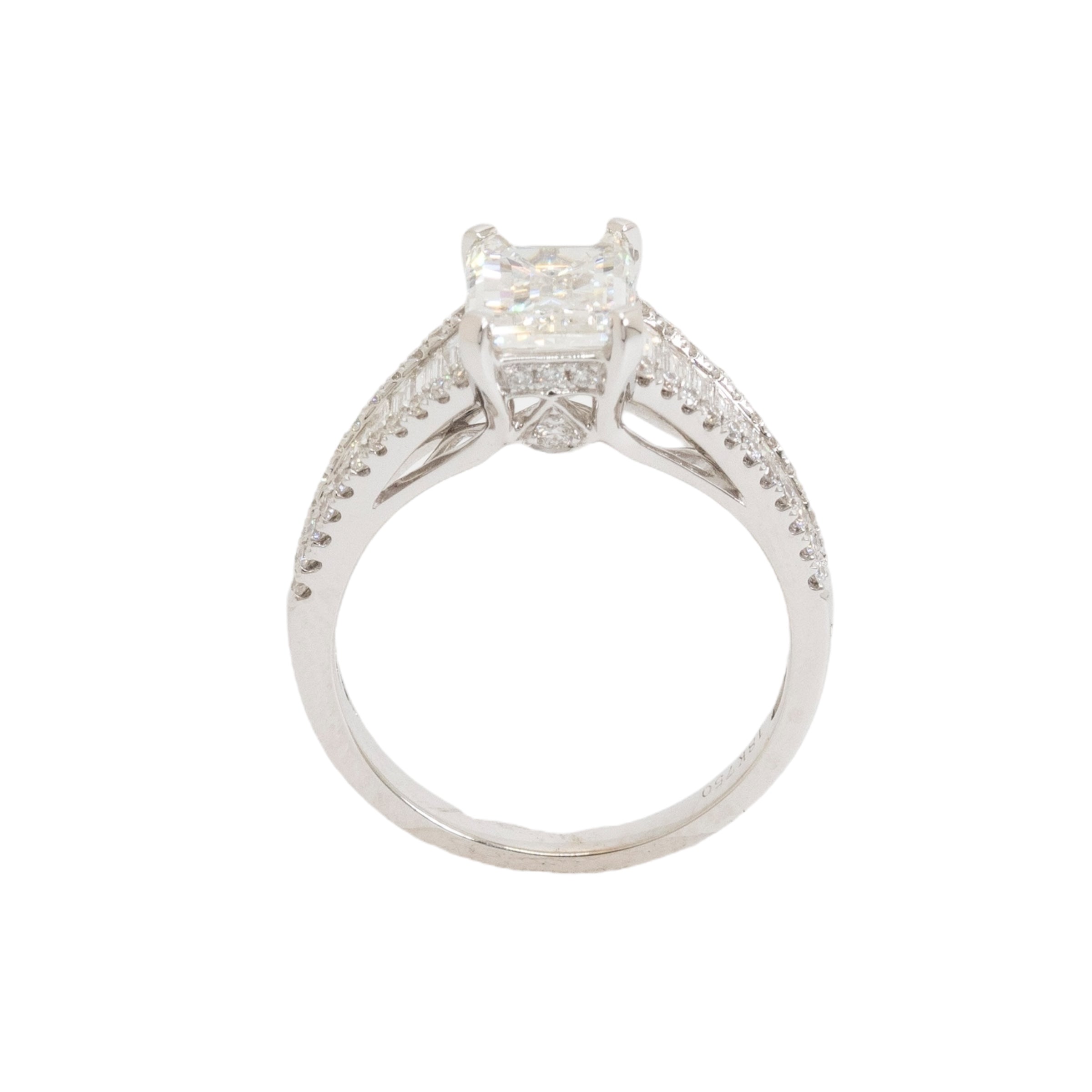 18k White Gold 1.69ct Emerald Cut Natural Diamond Engagement Ring