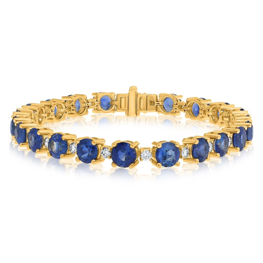 Yellow Gold Round Sapphire and Diamond Bracelet — view 1
