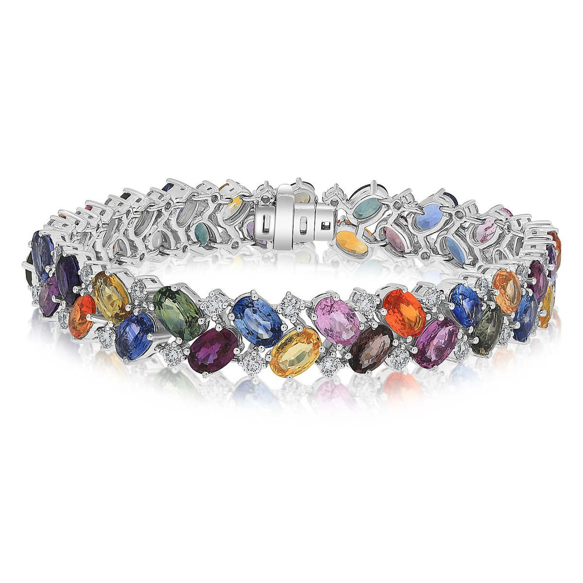Oval Multi Colored Sapphire Bracelet — view 1