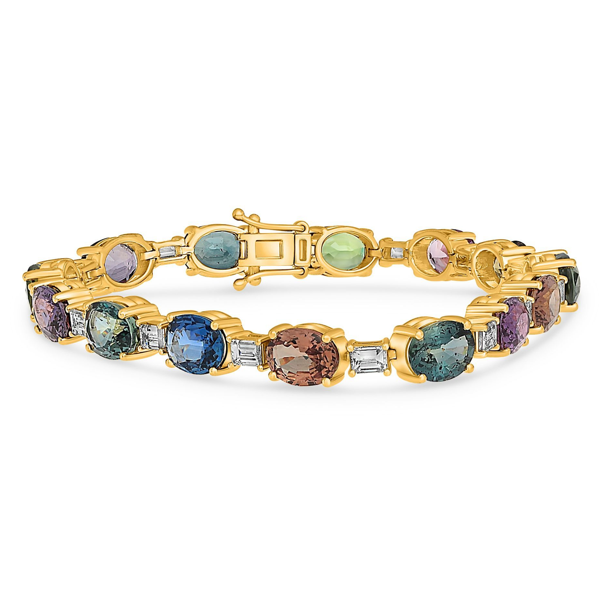 Oval Multi Colored Sapphire Bracelet — view 1