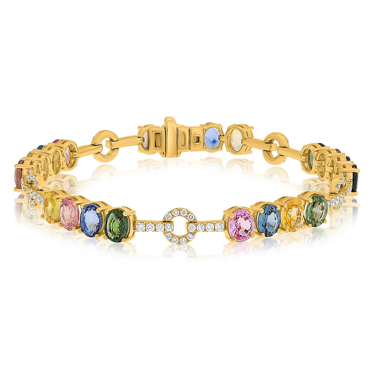 Oval Multi Colored Sapphire Bracelet — view 1