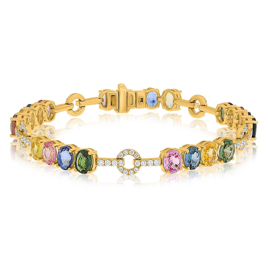 Oval Multi Colored Sapphire Bracelet — view 1