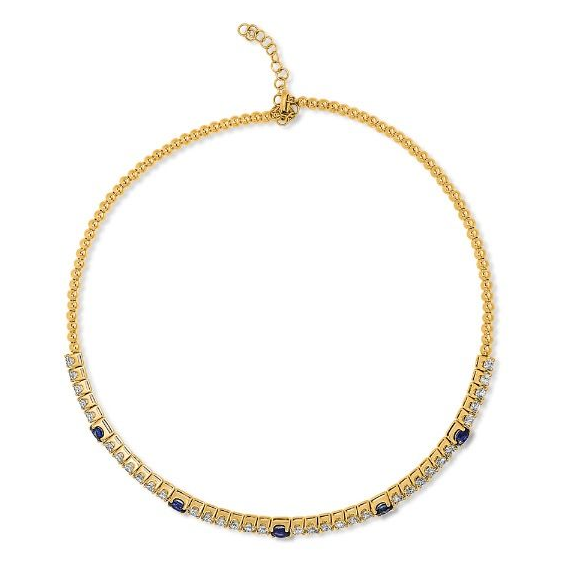 Yellow Gold Sapphire and Diamond Choker Necklace — view 2