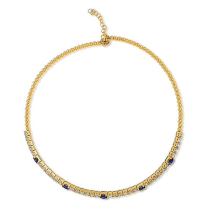 Yellow Gold Sapphire and Diamond Choker Necklace — view 2