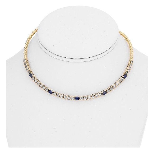 Yellow Gold Sapphire and Diamond Choker Necklace — view 3
