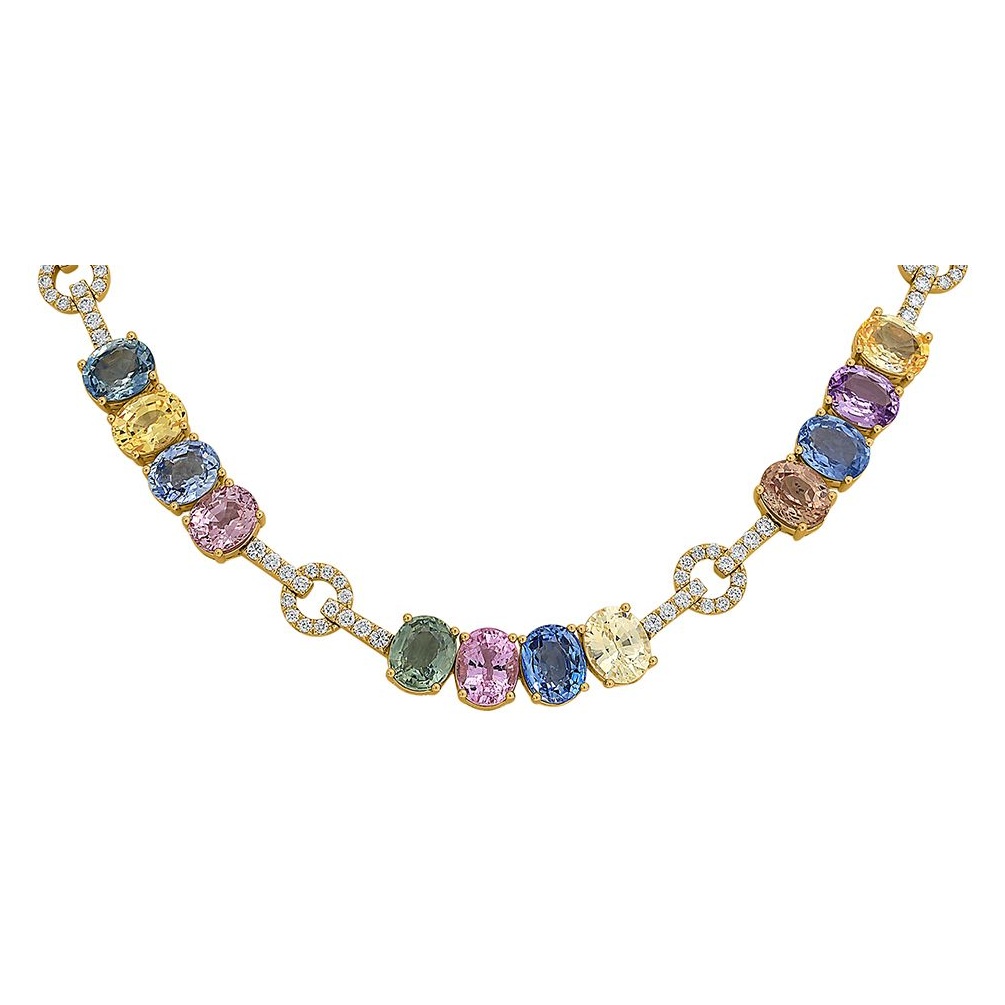 Oval Multi Colored Sapphire Necklace — view 2