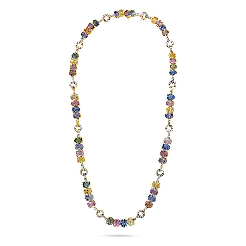 Oval Multi Colored Sapphire Necklace — view 1