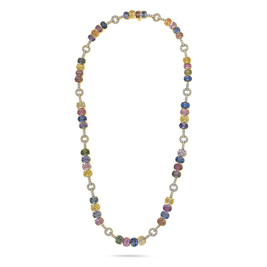Oval Multi Colored Sapphire Necklace — view 1