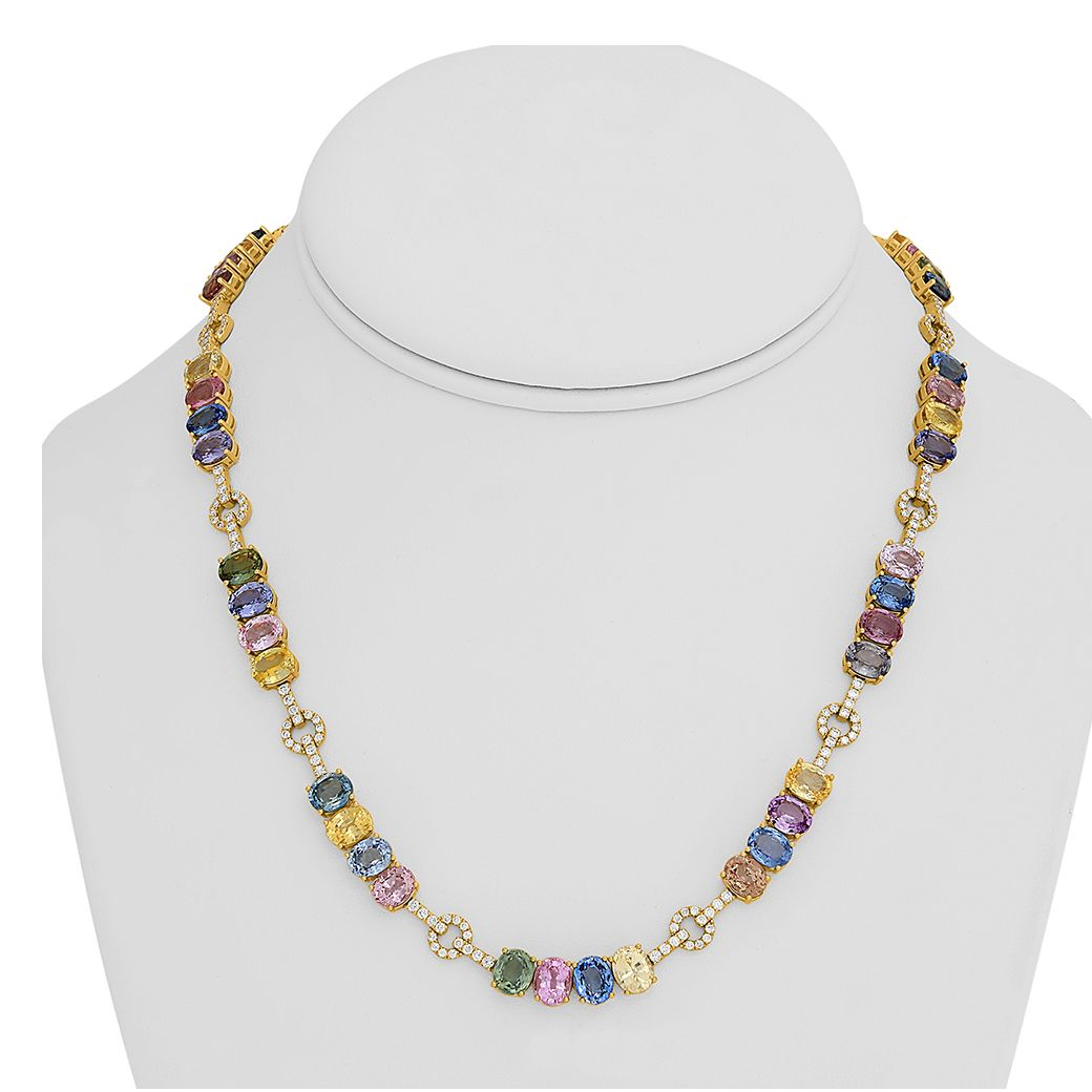 Oval Multi Colored Sapphire Necklace — view 3