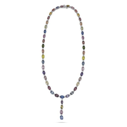 Drop Multi Colored Sapphire Necklace — view 1