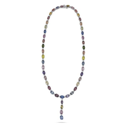 Drop Multi Colored Sapphire Necklace — view 1