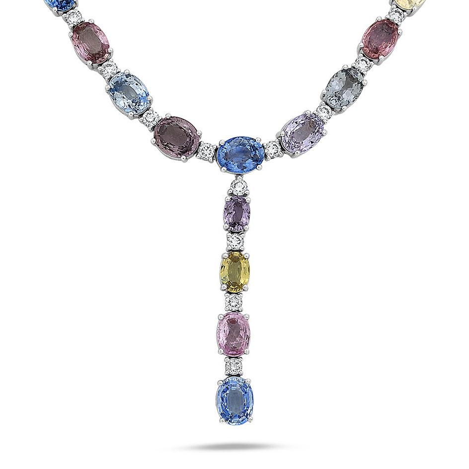 Drop Multi Colored Sapphire Necklace — view 5