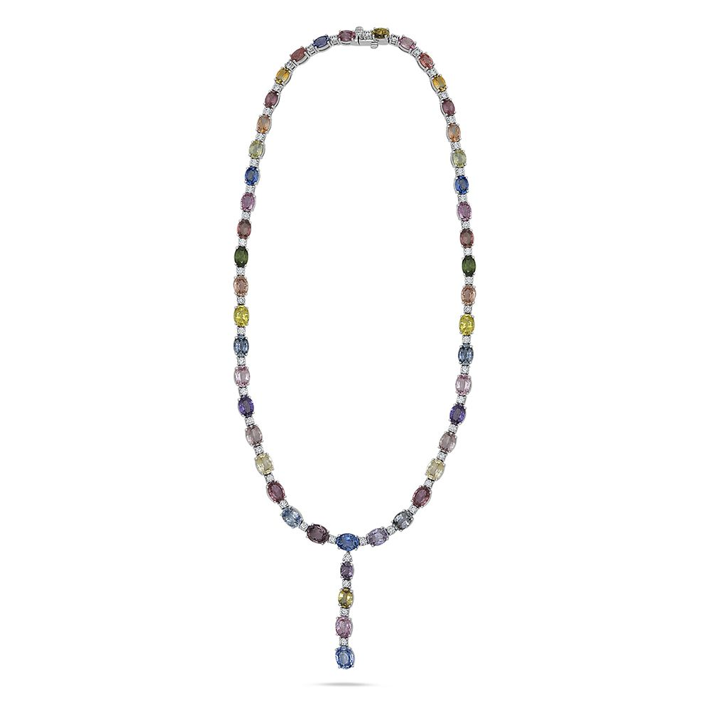 Drop Multi Colored Sapphire Necklace — view 2