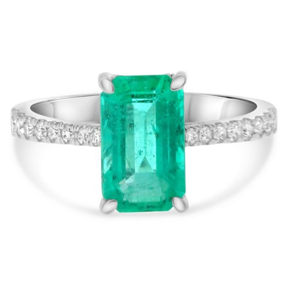 Emerald Ring with Diamond Pave Band — view 1