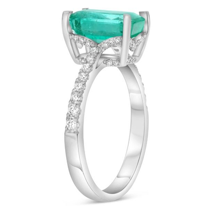 Emerald Ring with Diamond Pave Band — view 3