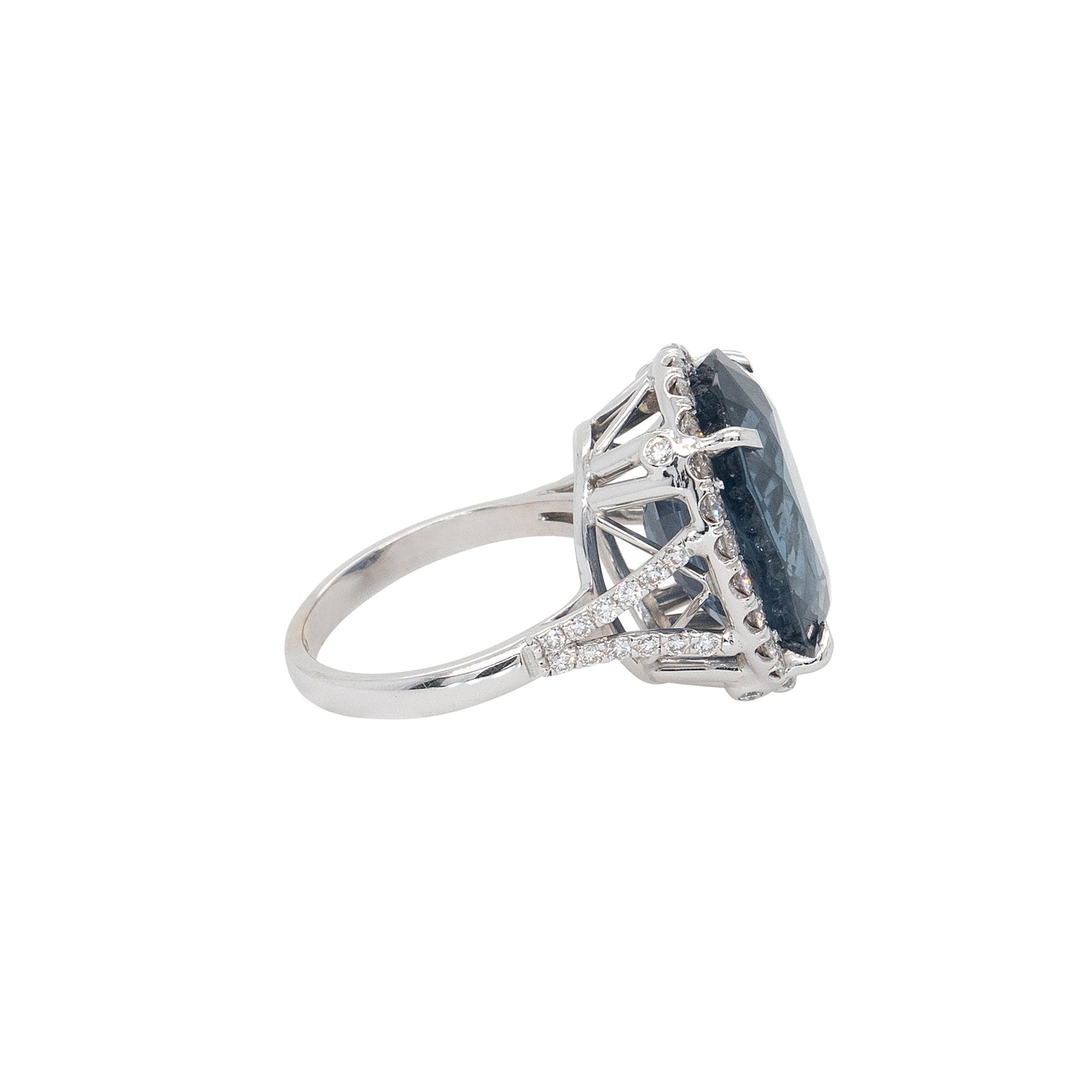 18k White Gold 18.41ct Oval Sapphire and Natural Diamond Ring