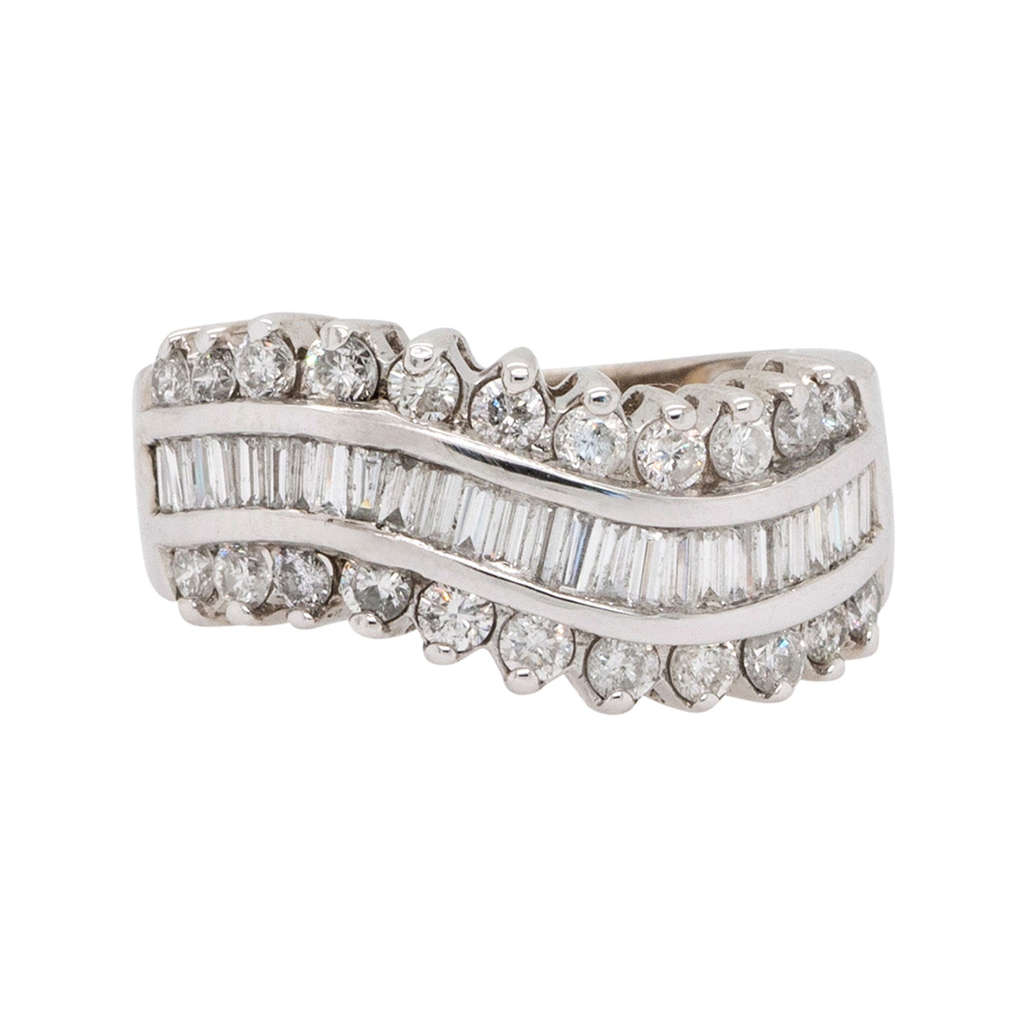 14k White Gold 1.30ctw Channel Set Diamond Wave Ring