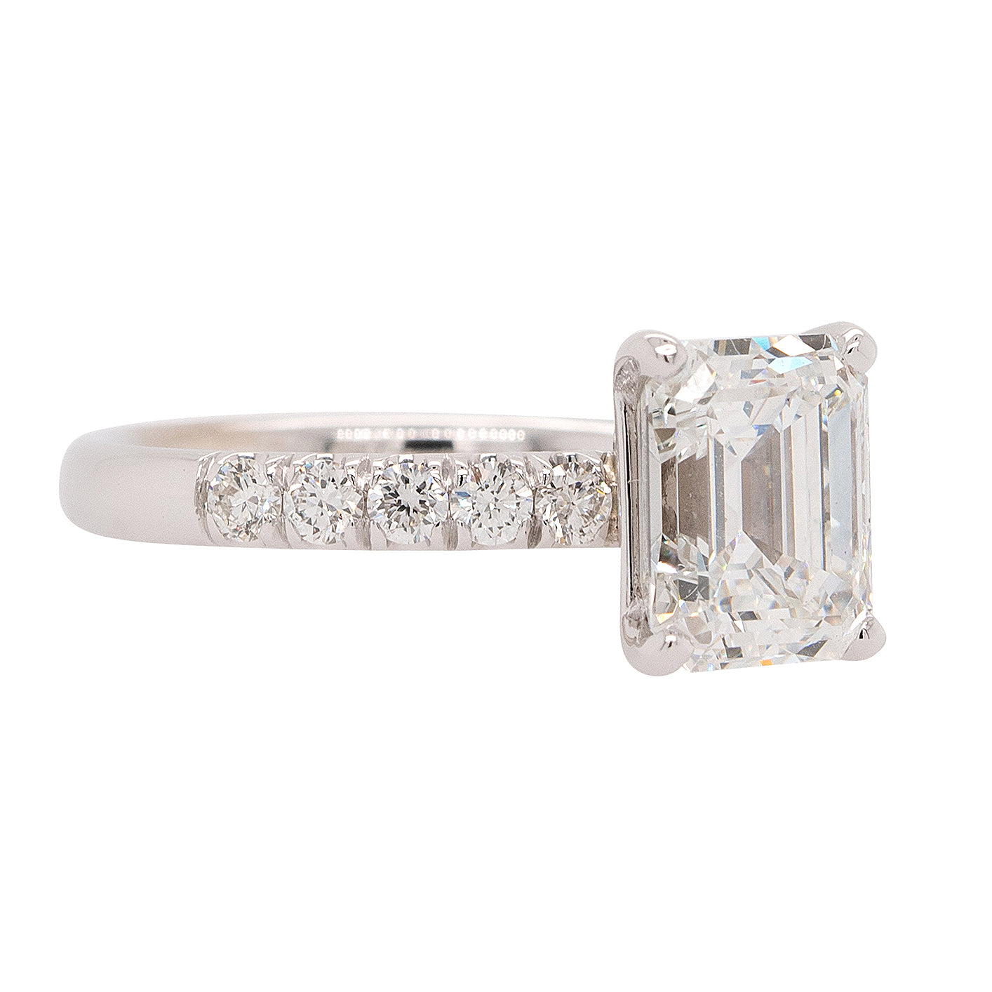 14k White Gold 3.03ct Emerald Cut GIA Natural Diamond Engagement Ring
