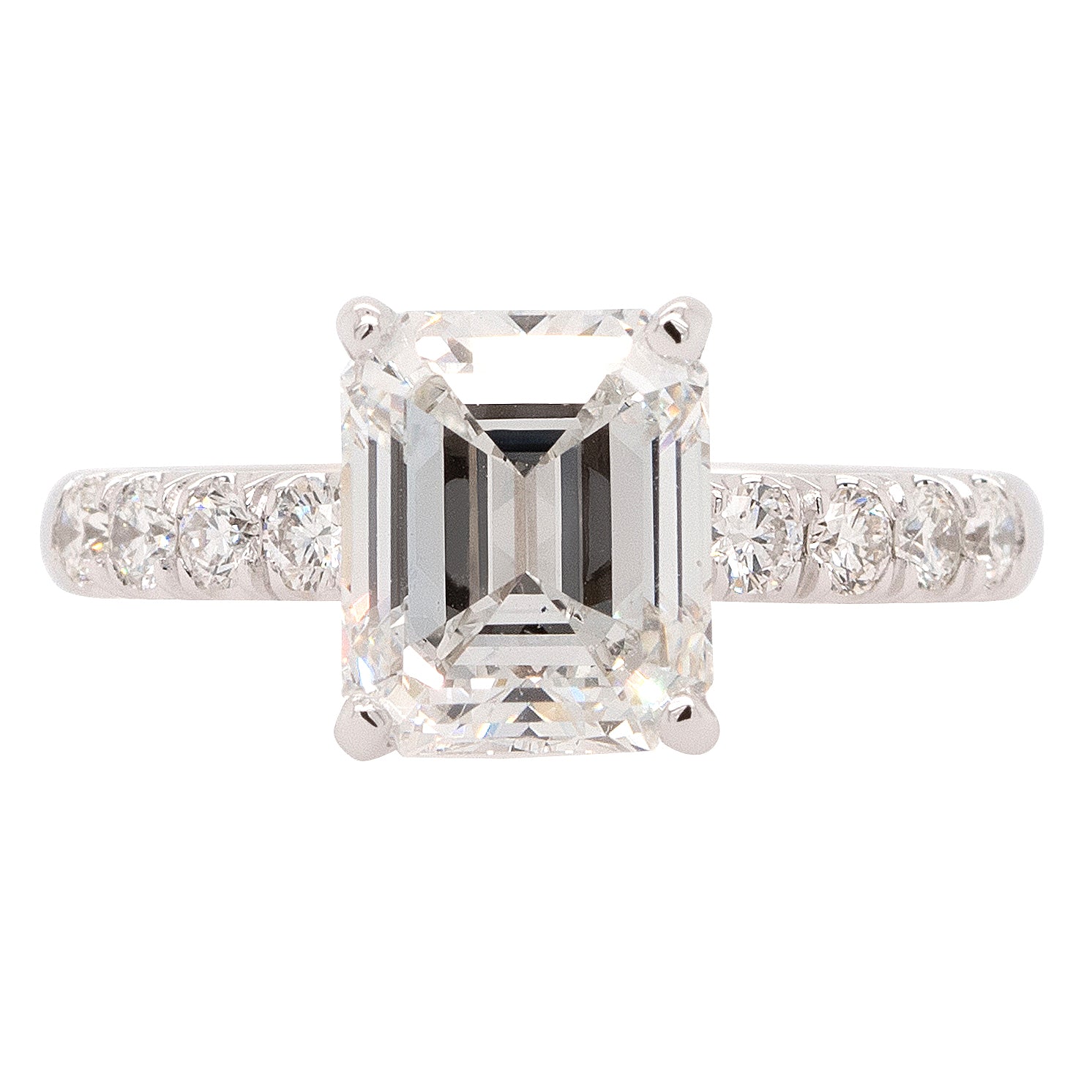 14k White Gold 3.03ct Emerald Cut GIA Natural Diamond Engagement Ring