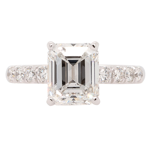 14k White Gold 3.03ct Emerald Cut GIA Natural Diamond Engagement Ring