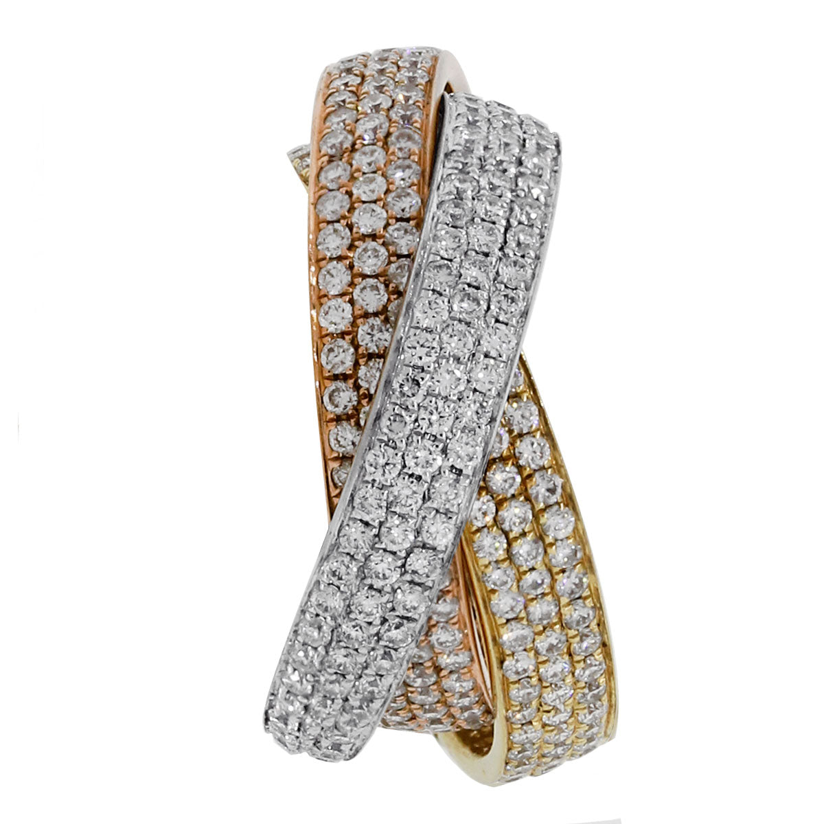 18k Tri Gold 3.01ctw Pave Diamond Triple Rolling Ring