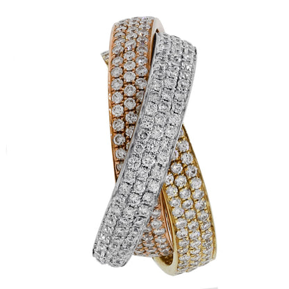 18k Tri Gold 3.01ctw Pave Diamond Triple Rolling Ring