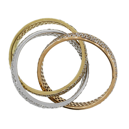 18k Tri Gold 3.01ctw Pave Diamond Triple Rolling Ring