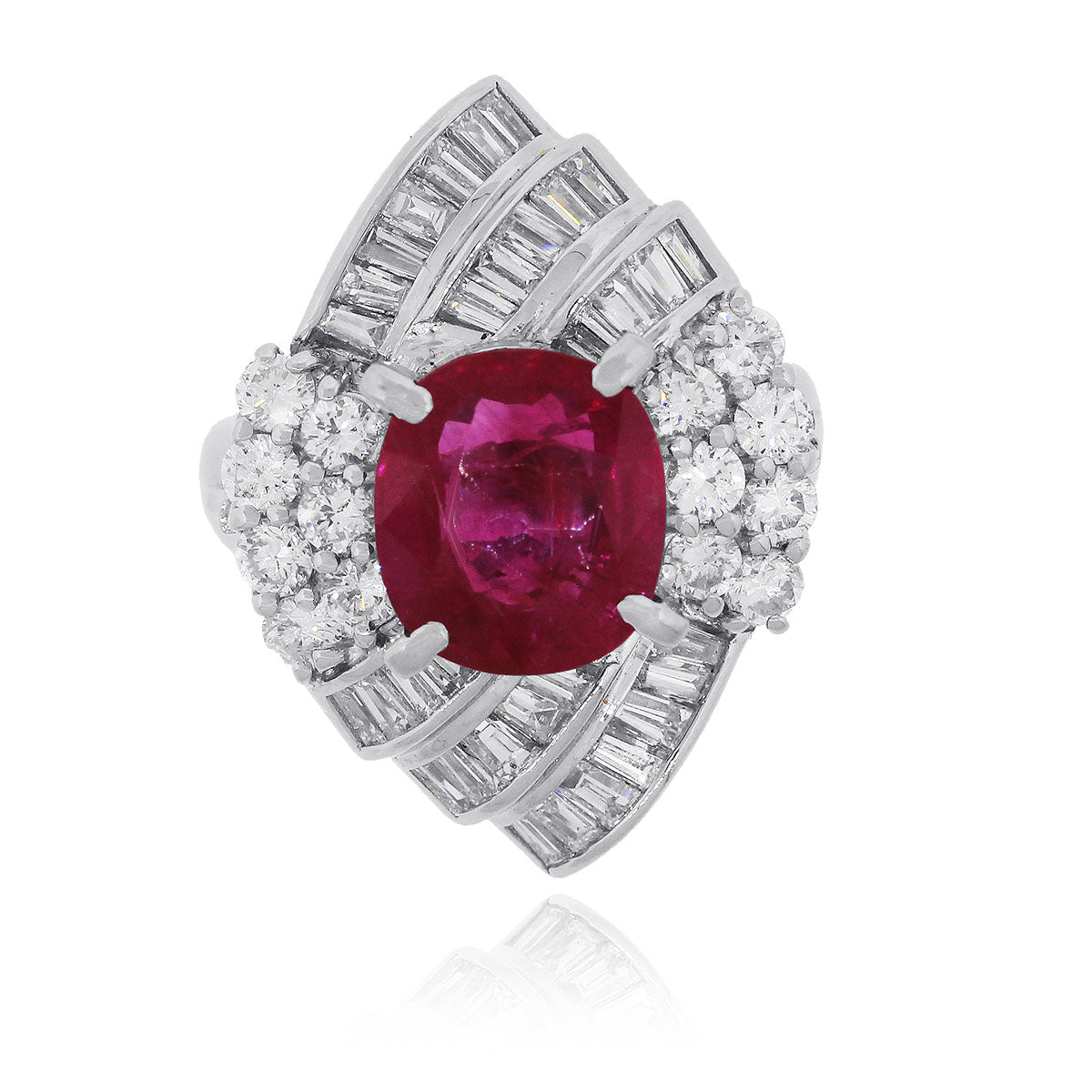 Platinum 3.97ct Cushion Cut Ruby and 1.84ctw Diamond Ring