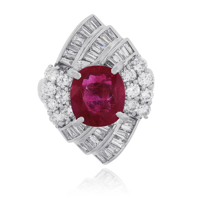 Platinum 3.97ct Cushion Cut Ruby and 1.84ctw Diamond Ring