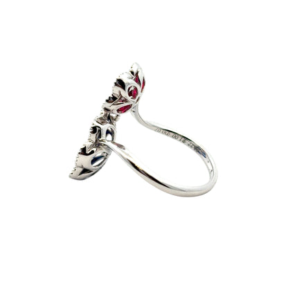 18k White Gold Multi-Stone Sapphire and Ruby Diamond Double Flower Ladies Ring